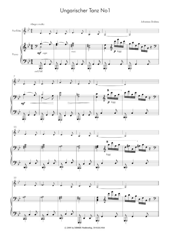 Musterseite aus dem Notenheft Popular Classics von DINNER Musikverlag Ungarischer Tanz von Johannes Brahms
